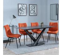 Maldon Black Ceramic Dining Set - Corona Orange Fabric Dining Chair