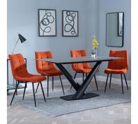 Maldon Grey Ceramic Dining Set - Corona Orange Fabric Dining Chair