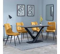 Maldon Grey Ceramic Dining Set - Corona Yellow Fabric Dining Chair