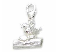 Maldon Jewellery Robin On Log sterling silver clip charm .925 x 1 Christmas Robins charms