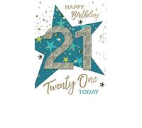 Male 21st Birthday Card Embellished Star Twenty One Champagne Greeting Card