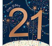 Male 21st Birthday Card for Him - Age 21 - Sparklers, Confetti and Stars - Contemporary Design - Made in the UK - Eco-Friendly
