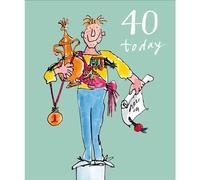 Male 40th Birthday Card - Age 40 - Quentin Blake - Medals and Trophy Illustrated Design - Made in the UK - Eco-Friendly