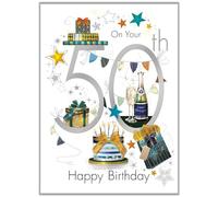Male 50th Birthday Card for Him - Age 50 - Champagne Celebrations - Special Finishes - Made in the UK - Eco Friendly
