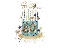 Male 60th Birthday Card Embellished Cake & Candles Champagne Greeting Card