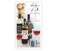 Male 75th Birthday Card - Age 75 - Time to Celebrate - Artistic Wine Design - Special Finishes and Illustrated Insert Leaf - Made in the UK