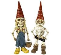Male and Female Halloween Skeleton Gnome,2Pcs Resin Horror Garden Gnomes,Zombie Gnome Sculptures,Resin Dwarf Figurines for Indoor Home Ornaments Outdoor Patio Yard Lawn Porch Decor