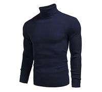 Male Autumn and Winter Wool Sweater Round Neck Pullover Bottoming Shirt All Matching High Neck Top Fall Half Wool Coats for Men Dark Blue