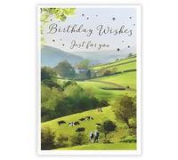 Male Birthday Card for Him - General Card for Men - Countryside Hiking Scene - Artistic Landscape Design - Special Finish and Illustrated Insert Leaf - Made in the UK - Eco-Friendly