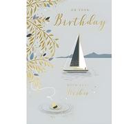 Male Birthday Card for Him - General Card for Men - Scenic Coastal Design - Sail Boat Fishing - Special Finishes and Illustrated Insert Leaf