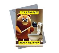 Male Birthday Card, Funny Bear with Plunger, 30th, 40th, 50th, 60th, 70th, It's a Big One Card for Him JBS37