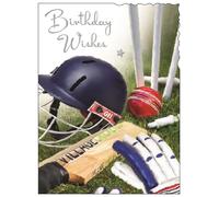 Male Birthday Card - General Card for Men/Boys - Sporty Cricket Design - Special Finishes and Illustrated Insert Leaf - Made in the UK