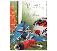 Male Birthday Card - General Card for Men/Boys - Sporty Football Design - Special Finishes and Illustrated Insert Leaf - Made in the UK
