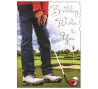 Male Birthday Card - General Card for Men/Boys - Sporty Golf Design - Special Finishes and Illustrated Insert Leaf - Made in the UK