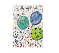 Male Birthday Card - Script Balloons Blue Green - 7.5" x 5.25"