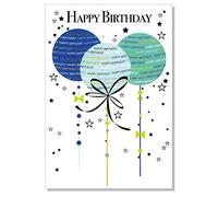 Male Birthday Card - Script Balloons Blue Green - 7.5" x 5.25"
