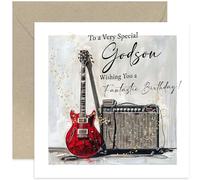 Male Birthday Cards for Men - Electric Guitar Musical Birthday Card for Godson - Rock n Roll Birthday Greeting Card Gift for Him - Male Family Birthday Card | Blank Inside