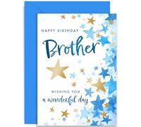 Male Birthday Cards - Special Happy Birthday Card for Brother - Blue and Gold Foil Birthday Gift for Brother - Contemporary Traditional Birthday Greeting Card for Him - Family | Blank Inside