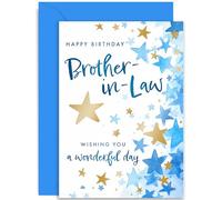 Male Birthday Cards - Special Happy Birthday Card for Brother-in-law - Blue and Gold Foil Birthday Gift for Brother In Law - Contemporary Traditional Birthday Greeting Card for Him | Blank Inside