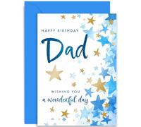 Male Birthday Cards - Special Happy Birthday Card for Dad - Blue and Gold Foil Birthday Gift for Brother - Contemporary Traditional Father Birthday Greeting Card for Him - Family | Blank Inside