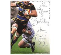 Male Birthday / Greeting Card - Rugby - Silver Embossed