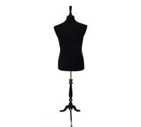Male BLACK Mannequin Dressmakers Display Dummy - Tailors Bust Style Torso on Wooden Black Tripod Display Stand