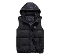Male Camouflage Casual Vest Down Classic Windbreaker Parka Baggy Hooded Outerwear Sleeveless Jacket Black Vest 3XL