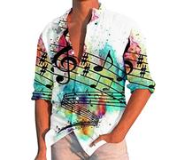 Male Casual Music Print Plus Size Shirt Long Sleeve Turn Down Collar Shirt Cool Dragon Shirts Men White