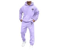 Male Casual Solid Two Piece Hooded Sports Suit Pocket Raglan Sleeve Hoodies Drawstring Fleece Pant Set Mens Fit Suit