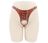 Male Chastity Belt BDSM PU Leather Male Chastity Cage Belt Device Pants Underwear Lock Penis Rings Bondage Erotic Sex Toys for Men Adults Games (Brown)