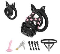 Male Chastity Belt Cock Cage - Large Plastic Chastity Devices for Sissy Man Penis Bondage Cage Lightweight Detachable Multi Cage Sex Toy with 4 Silicone Rings Invisible Lock and Urethral Catheter