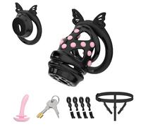 Male Chastity Belt Cock Cage - Large Plastic Chastity Devices for Sissy Man Penis Bondage Lightweight Detachable Multi Cage BDSM Sex Toy with 4 Silicone Rings Invisible Lock and Urethral Catheter