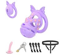 Male Chastity Belt Large Cock Cage with 4 Silicone Rings and Invisible Lock for Man Bondage Play, Lightweight Chastity Cage Set with Urethral Catheter & Soft Nail Adult Sex Toys