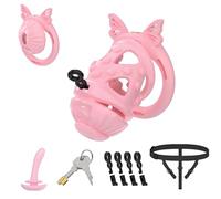 Male Chastity Belt Large Cock Cage with 4 Silicone Rings and Invisible Lock for Man Bondage Play, Lightweight Chastity Cage Set with Urethral Catheter & Soft Nail Adult Sex Toys