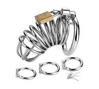Male Chastity Cage BDSM Cock Cage Stainless Steel Metal Urethral Chastity Lock Penis Bondage Device Adult Sex Toys White 50Mm