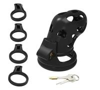 Male Chastity Cage, Black Resin Cock Cage with 4 Different Sizes Rings, Invisible Penis Cages for Men, Lightweight Male Sex Toys for Penis Exercise, SM, Prevent Erection