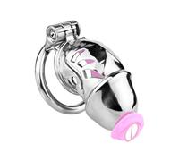Male Chastity Cage Chastity Belt with Peeing Hole Silicone Imitation Clitoris Plug Penis Cages Urethral Lock Sex Toys(S-311A-40-DG15)