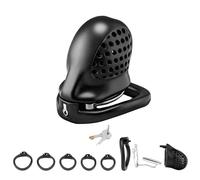 Male Chastity Cage, Cock Cage with 5 Sizes Rings, Chastity Device with Invisible Lock and Key for Man Penis Erection Control & Bondage Play, Adult Sex Toys