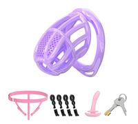 Male Chastity Cage Cock Cage with 6 Adjustable Rings, Lightweight Penis Lock Device for Male Long-Term Bondage Play, Chastity Belt & Invisible Lock Adult BDSM Sex Toys
