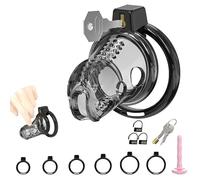 Male Chastity Cage Cock Cage with Soft Silicone Head 6 Cock Rings, Lightweight Penis Lock Device for Male Long-Term Bondage Play, Chastity Belt & Invisible Lock Adult BDSM Sex Toys
