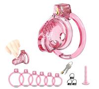 Male Chastity Cage Cock Cage with Soft Silicone Head 6 Cock Rings, Lightweight Penis Lock Device for Male Long-Term Bondage Play, Chastity Belt & Invisible Lock Adult BDSM Sex Toys
