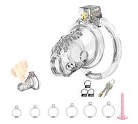 Male Chastity Cage Cock Cage with Soft Silicone Head 6 Cock Rings, Lightweight Penis Lock Device for Male Long-Term Bondage Play, Chastity Belt & Invisible Lock Adult BDSM Sex Toys