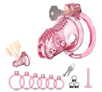 Male Chastity Cage Cock Cage with Soft Silicone Head 6 Cock Rings, Lightweight Penis Lock Device for Male Long-Term Bondage Play, Chastity Belt & Invisible Lock Adult BDSM Sex Toys