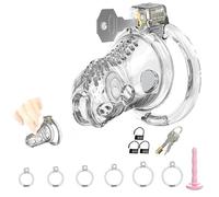 Male Chastity Cage Cock Cage with Soft Silicone Head 6 Cock Rings, Lightweight Penis Lock Device for Male Long-Term Bondage Play, Chastity Belt & Invisible Lock Adult BDSM Sex Toys