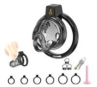 Male Chastity Cage Cock Cage with Soft Silicone Head 6 Cock Rings, Lightweight Penis Lock Device for Male Long-Term Bondage Play, Chastity Belt & Invisible Lock Adult BDSM Sex Toys