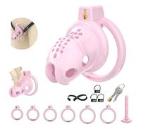 Male Chastity Cage Cock Cage with Soft Silicone Head 6 Cock Rings, Lightweight Penis Lock Device for Male Long-Term Bondage Play, Chastity Belt & Invisible Lock Adult BDSM Sex Toys