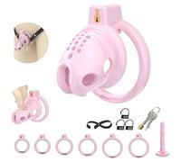 Male Chastity Cage Cock Cage with Soft Silicone Head 6 Cock Rings, Lightweight Penis Lock Device for Male Long-Term Bondage Play, Chastity Belt & Invisible Lock Adult BDSM Sex Toys