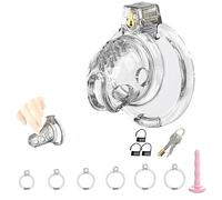 Male Chastity Cage Cock Cage with Soft Silicone Head 6 Cock Rings, Lightweight Penis Lock Device for Male Long-Term Bondage Play, Chastity Belt & Invisible Lock Adult BDSM Sex Toys