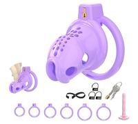 Male Chastity Cage Cock Cage with Soft Silicone Head 6 Cock Rings, Lightweight Penis Lock Device for Male Long-Term Bondage Play, Chastity Belt & Invisible Lock Adult BDSM Sex Toys