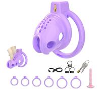 Male Chastity Cage Cock Cage with Soft Silicone Head 6 Cock Rings, Lightweight Penis Lock Device for Male Long-Term Bondage Play, Chastity Belt & Invisible Lock Adult BDSM Sex Toys